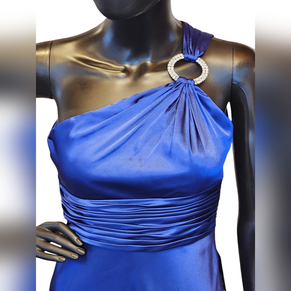 Adrianna Papell Royal Blue Charmeuse One Shoulder - Picture 2 of 4